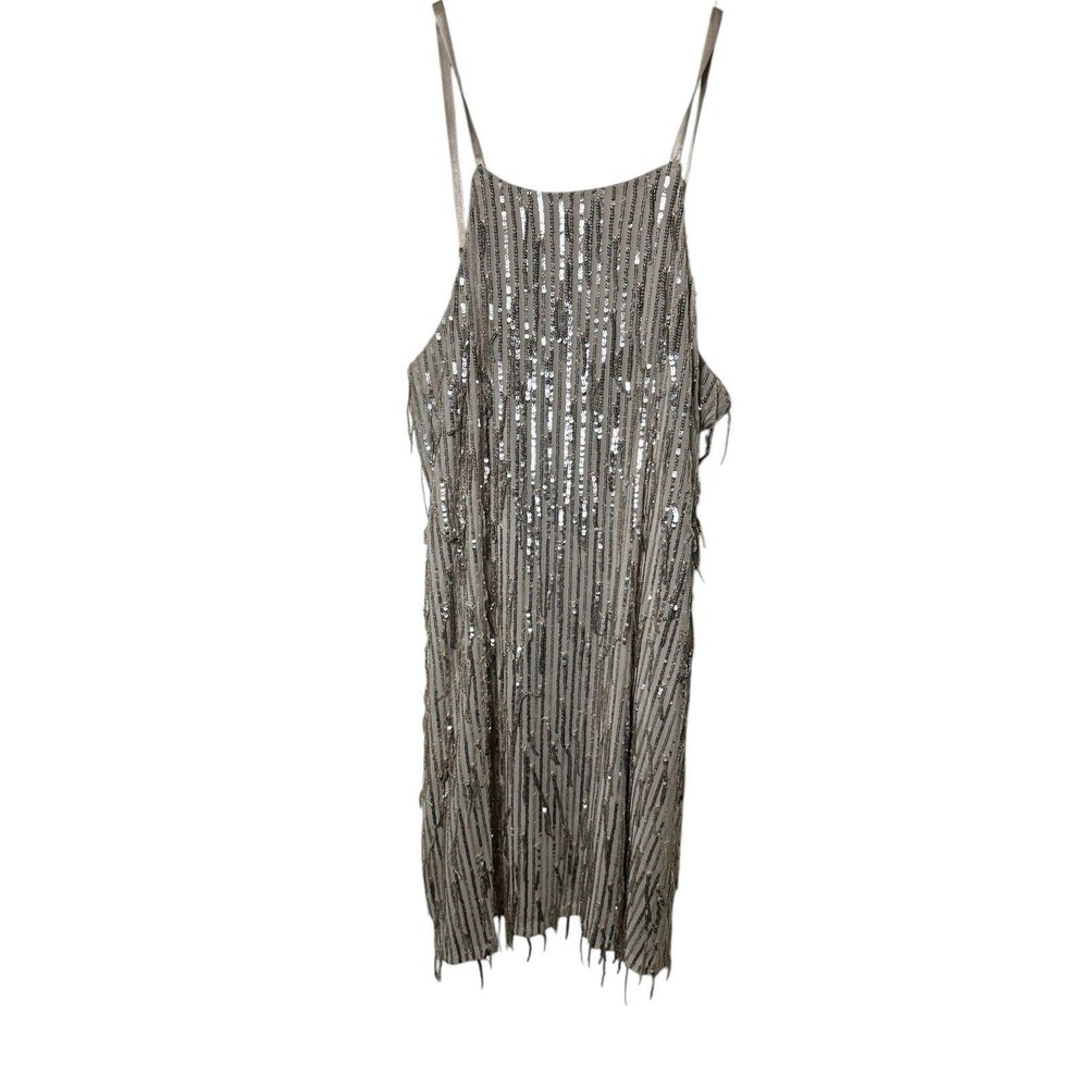 Xtraordinary Junior's Shimmer Mini Dress Beige Silver Sequin Size L